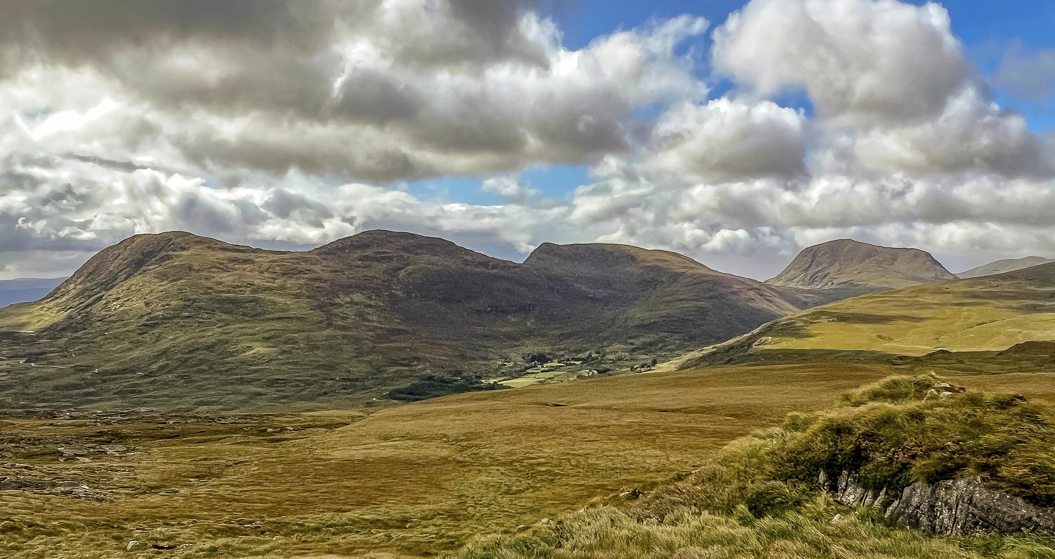 View across to the Knocknagapple group of hills